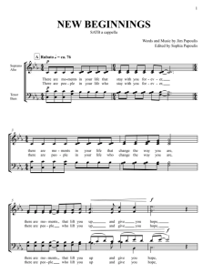 商品为合唱线谱 新起点 New Beginnings 阿卡贝拉 四声部无伴奏混声合唱 有试听-云音圈