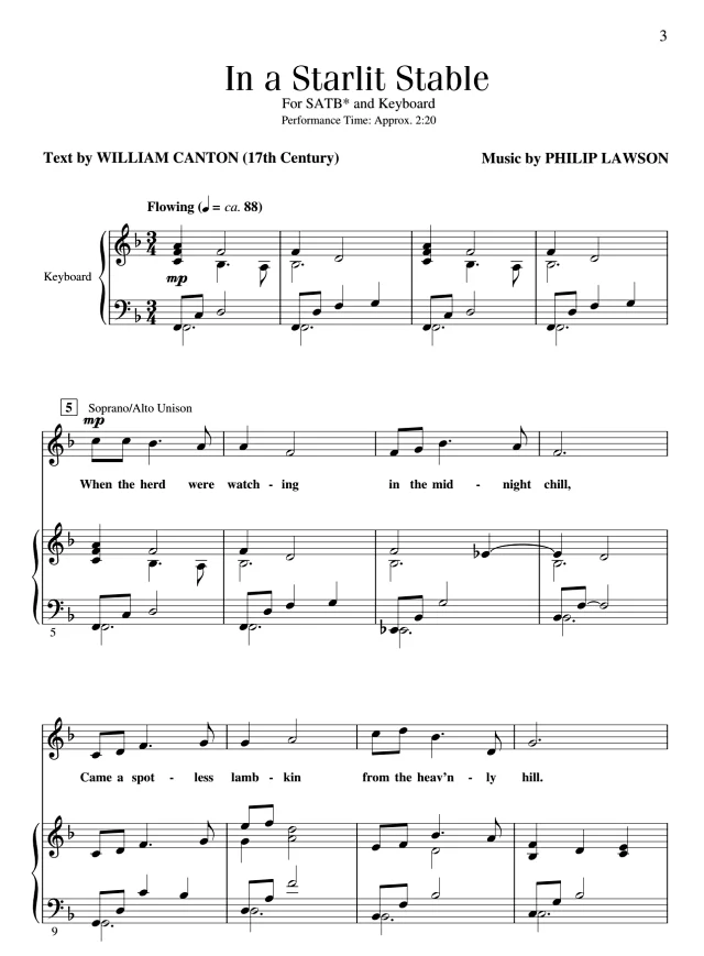商品为合唱线谱 星光下的马厩 In A Starlit Stable SATB 四声部混声合唱  有试听