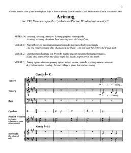 商品为TTB 三声部合唱线谱 朝鲜民歌 阿里郎 Arirang 贝尔格版 男声合唱+打击乐谱 有试听-云音圈