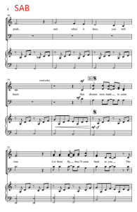 商品为SAB 三声部合唱线谱 梦想成真 Dreams Were Made to Come True 混声合唱谱 有试听-云音圈