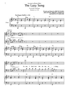 商品为SATB 四声部合唱线谱 火星哥 The Lazy Song 布莱默版 混声流行合唱谱 有试听-云音圈
