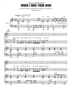 商品为SAB 三声部合唱线谱 火星哥 When I Was Your Man 赫夫版  混声流行合唱谱 有试听-云音圈
