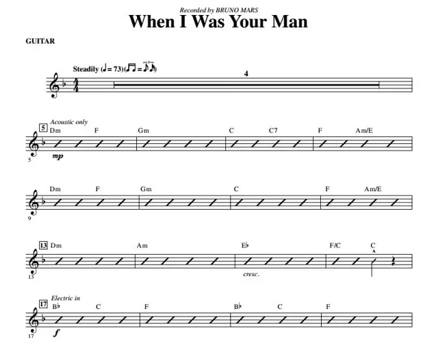 商品为伴奏分谱 火星哥 When I Was Your Man 赫夫版 合唱伴奏分谱 有试听