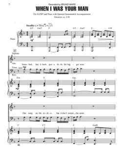 商品为SATB 四声部合唱线谱 火星哥 When I Was Your Man 赫夫版 混声流行合唱谱 有试听-云音圈