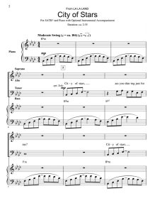 商品为SATB 四声部合唱线谱 爱乐之城 City of Stars 爱默生版  混声合唱谱 有试听-云音圈