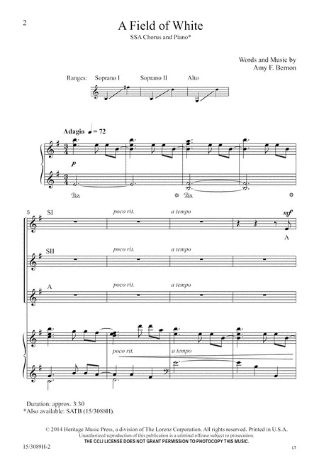 商品为合唱伴奏音频mp3 白色田野 A Field Of White 贝尔农版 合唱伴奏音频 有试听