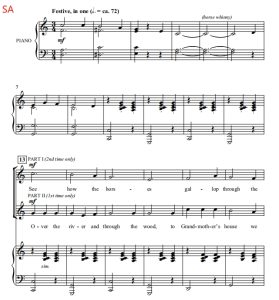 商品为合唱线谱 越过河流 Over the River SA 二声部童声女声合唱  有试听-云音圈