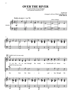 商品为合唱线谱 越过河流 Over the River SAB 三声部混声合唱  有试听-云音圈