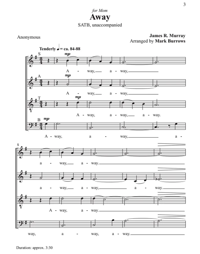 商品为合唱线谱 远远的 Away 圣诞阿卡贝拉 SATB 四声部无伴奏混声合唱  有试听