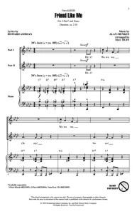 商品为SA 二声部合唱线谱 阿拉丁 Friend Like Me 赫夫版 童声女声合唱谱 有试听-云音圈