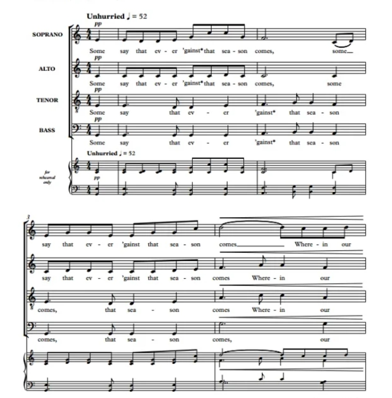 商品为合唱线谱 雄鸡报晓 The Bird of Dawning 奇科特版 阿卡贝拉 SATB 四声部无伴奏混声合唱  有试听