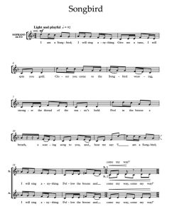 商品为SSA 三声部合唱线谱 鸣鸟 Songbird 奎特尔版 阿卡贝拉 无伴奏童声女声合唱谱 有试听-云音圈