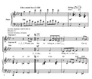 商品为SSA 三声部合唱线谱 在星星上荡秋千 Swinging on a Star 吉尔平版 童声女声爵士合唱谱 有试听-云音圈