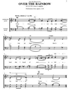 商品为SATB 四声部合唱线谱 彩虹之上 Over the Rainbow 鲍林版 阿卡贝拉  无伴奏混声合唱谱 有试听-云音圈