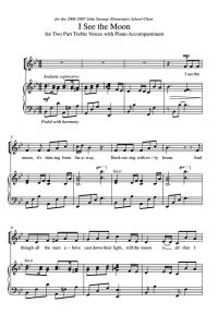商品为SA 二声部合唱线谱 我看见了月亮 I See The Moon 比姆版 童声女声合唱+钢琴谱 有试听-云音圈