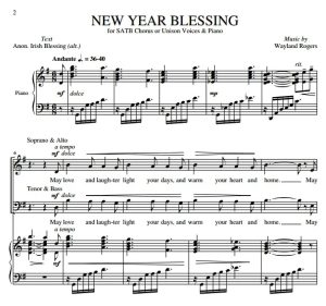 商品为SATB 四声部合唱线谱 新年祝福 New Year Blessing 罗杰斯版 混声合唱+钢琴谱 有试听-云音圈