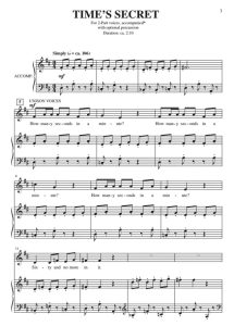 商品为SA 二声部合唱线谱 时间的秘密 Time's Secret 加德纳版 童声女声合唱+钢琴谱 打击乐伴奏 有试听-云音圈