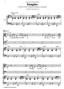 商品为SATB 四声部合唱线谱 约翰列侬 Imagine 赫夫版 混声合唱谱 有试听-云音圈