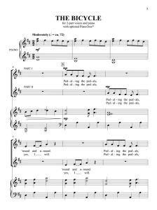 商品为SA 二声部合唱线谱 自行车 The Bicycle 贝克版  童声女声合唱+钢琴谱 有试听-云音圈