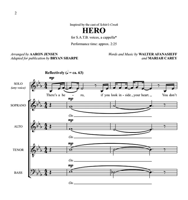 商品为SATB 四声部合唱线谱 英雄 Hero 夏尔普版 流行阿卡贝拉 无伴奏混声合唱谱 有试听