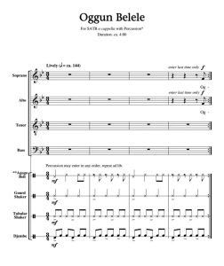 商品为SATB 四声部合唱线谱 西非民歌 Oggun Belele 阿卡贝拉 无伴奏混声合唱谱 有试听-云音圈