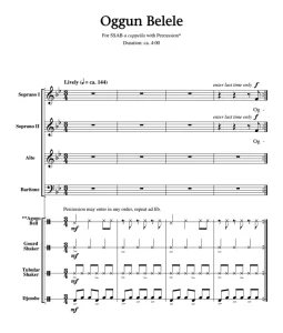 商品为SSAB 四声部合唱线谱 西非民歌 Oggun Belele 阿卡贝拉  无伴奏混声合唱谱 有试听-云音圈