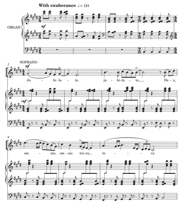 商品为SATB 四声部合唱线谱 Jubilate Deo 阿内森版 混声合唱+管风琴谱 有试听