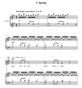 商品为SSA 三声部合唱线谱 四季轮回 克雷格版 童声女声合唱+钢琴谱 有试听-云音圈