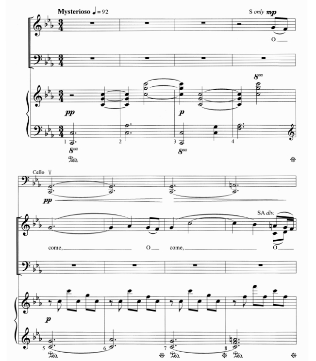 商品为SATB 四声部合唱线谱 圣诞歌 O Come，Emmanuel 哈根伯格版 混声合唱+钢琴谱 有试听