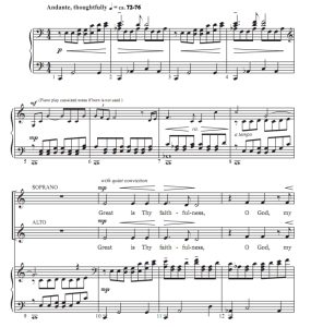 商品为SSAA 四声部合唱线谱 忠诚如此伟大 福里斯特版 童声女声合唱+钢琴谱 有试听-云音圈