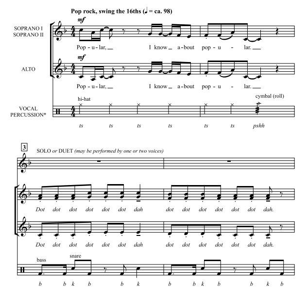 商品为SSA 三声部合唱线谱 米卡 Popular Song 扎诺版 流行阿卡贝拉 童声女声无伴奏合唱谱 有试听