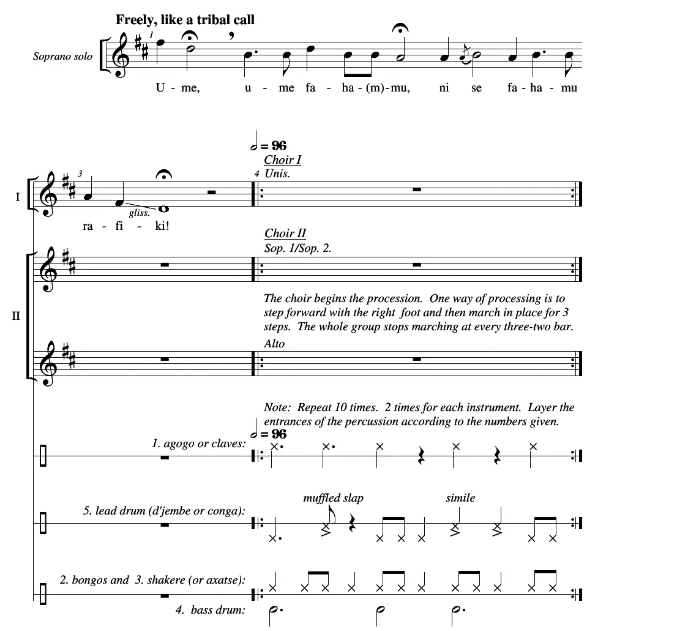 商品为SSA 三声部合唱线谱 African Processional 蒙托亚版 童声女声合唱谱 有试听
