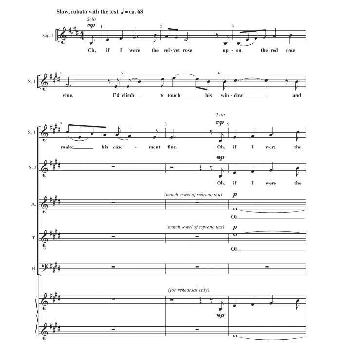 商品为SSATB 五声部合唱线谱 If I Were the Velvet Rose 梅姆利版 阿卡贝拉 混声无伴奏合唱谱 有试听