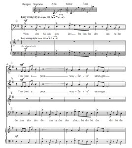 商品为SATB 四声部合唱线谱 I'm Just a Poor Wayfarin' Stranger 帕蒂版 阿卡贝拉 混声无伴奏合唱谱 有试听-云音圈