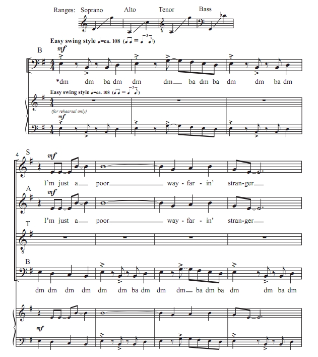 商品为SATB 四声部合唱线谱 I'm Just a Poor Wayfarin' Stranger 帕蒂版 阿卡贝拉 混声无伴奏合唱谱 有试听