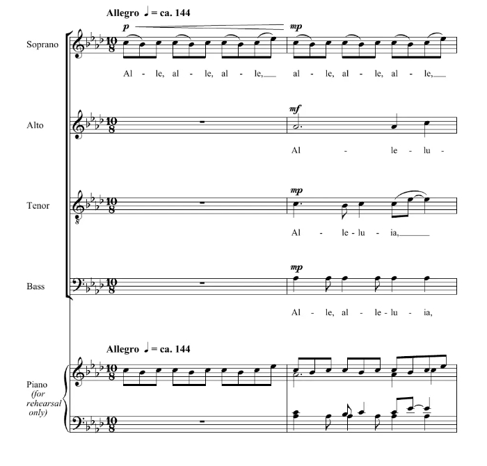 商品为SATB 四声部合唱线谱 Little Alleluia 奥达菲版 阿卡贝拉 混声无伴奏合唱谱 有试听
