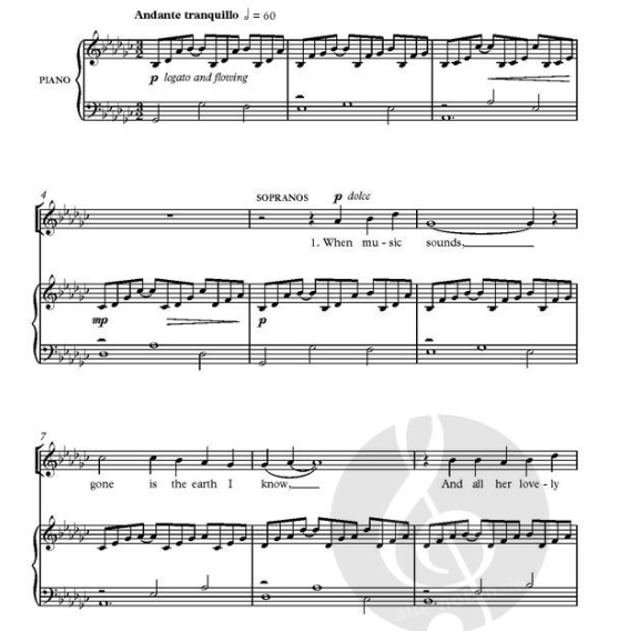 商品为SATB 四声部合唱线谱 When Music Sounds 拉特版 混声合唱谱 有试听