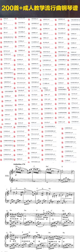 200首+看着就能弹得流行钢琴乐谱 带指法+和弦标注