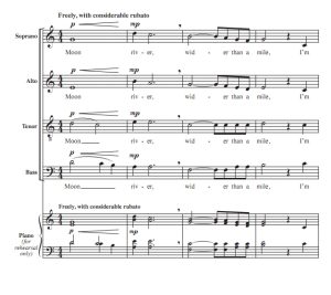 商品为SATB 四声部合唱线谱 月亮河 坎彭版 阿卡贝拉 混声无伴奏合唱谱 有试听-云音圈