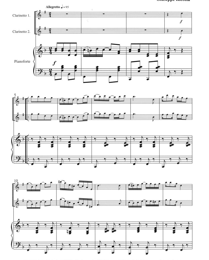 TWIN CLARINETS 双单簧管钢琴 朱塞佩・里科塔 总谱+分谱  有试听  自动发货