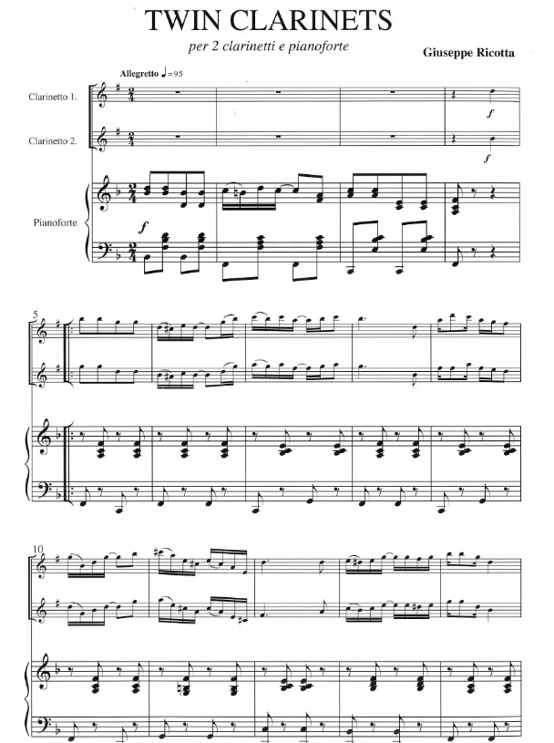 Twin Clarinets 单簧管二重奏+钢琴 总谱+分谱 有试听