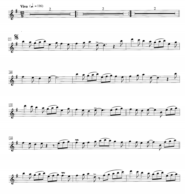 吉格舞曲 长笛独奏 带伴奏音频 有试听