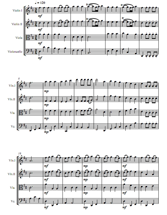 水上音乐组曲二号 小步舞曲 亨德尔 弦乐四重奏 总谱+分谱 有试听