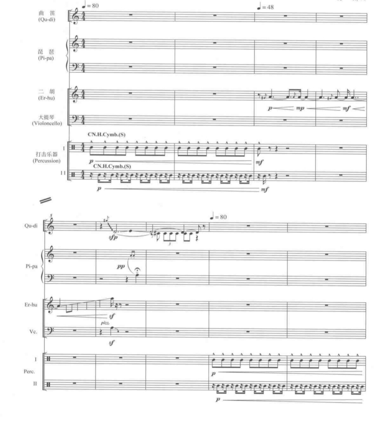 烙印 曲笛琵琶二胡大提琴打击乐重奏 总谱 有试听