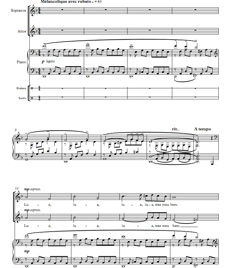 商品为SA 二声部合唱线谱 ciranda da lua 月光  童声女声合唱线谱 有试听