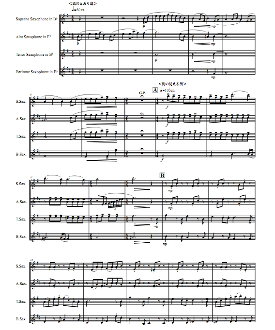 give remix久石让组曲13首串烧 SATB萨克斯四重奏 总谱+分谱 有试听