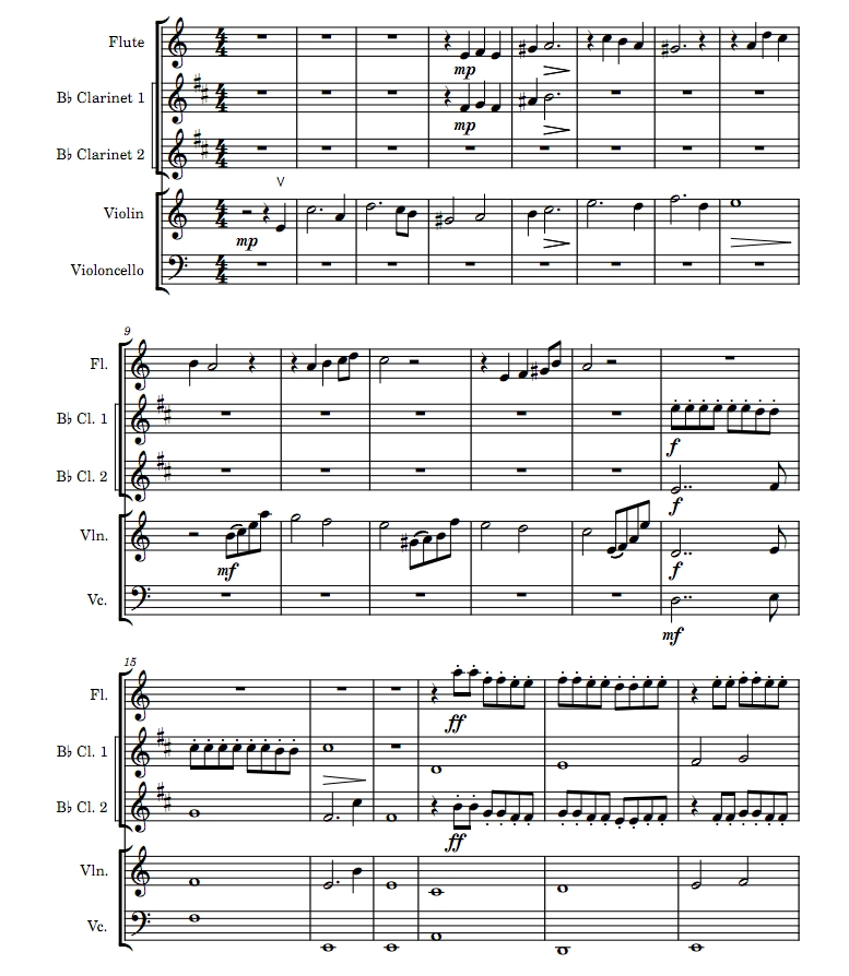 你到底是谁   长笛单簧管小提琴大提琴五重奏 总谱+分谱 有试听