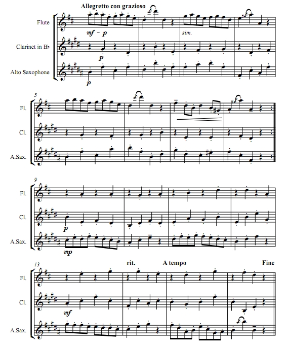 加沃特舞曲 长笛单簧管萨克斯三重奏 总谱+分谱 有试听