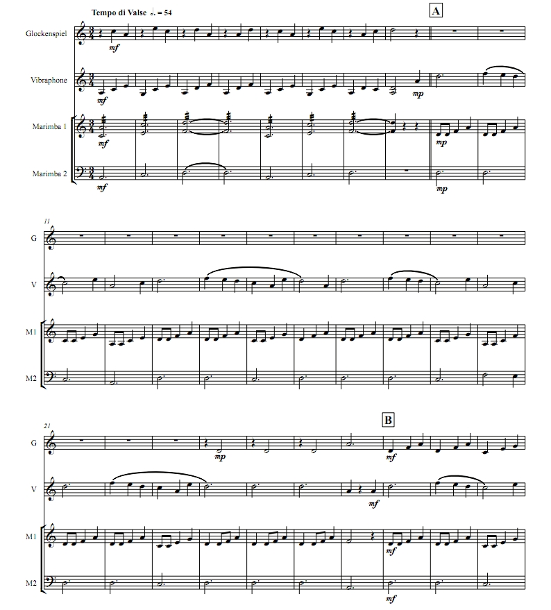 埃尔帕索华尔兹 斯劳森版 初级 马林巴等 打击乐四重奏总谱 有试听