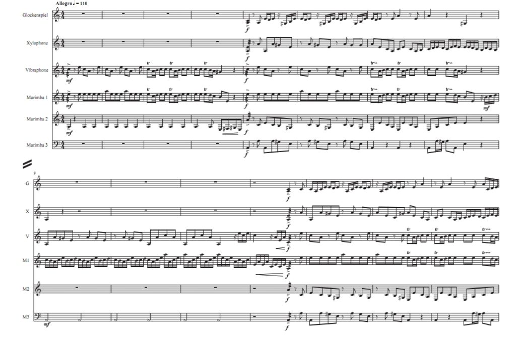 巴赫快板 BWV.1065 中高级 斯劳森版 马林巴等 打击乐六重奏总谱 有试听